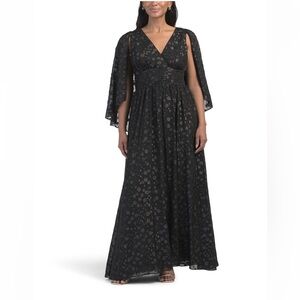 Shoshanna Elegant Black Metallic Dot V-Neck Maxi Maud Dress